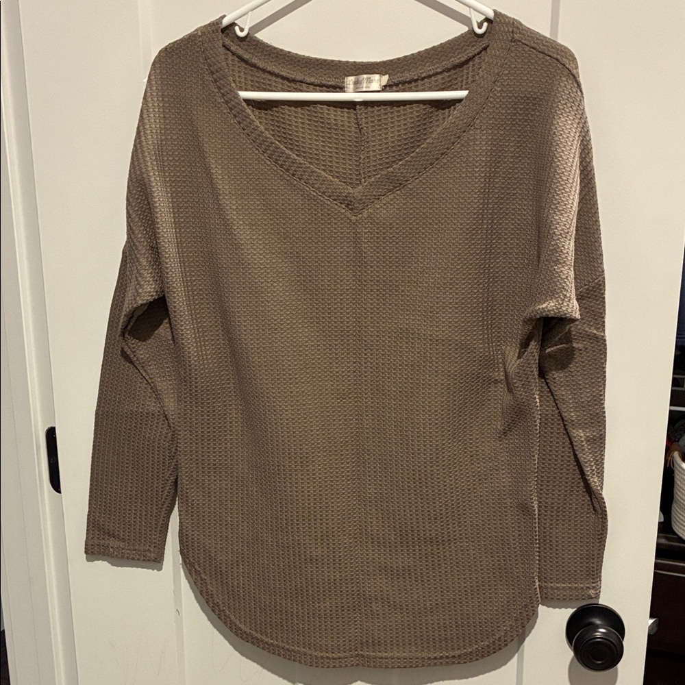 Waffle Knit V-Neck Pullover Top
